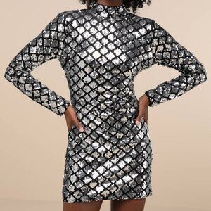 Radiant Mood Silver and Black Velvet Sequin Backless Mini Dress